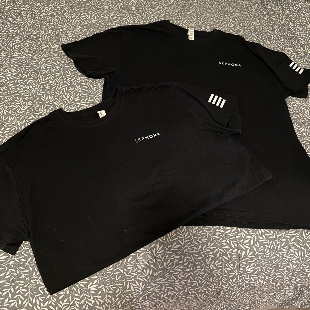 2-PIECE Sephora T-Shirts Black Unisex Crew Neck Short Sleeve XL Employee Uniform